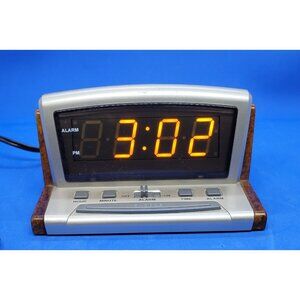 HK Alarm Clock Wood Tone with Amber LED  Model #0918 - Vintage